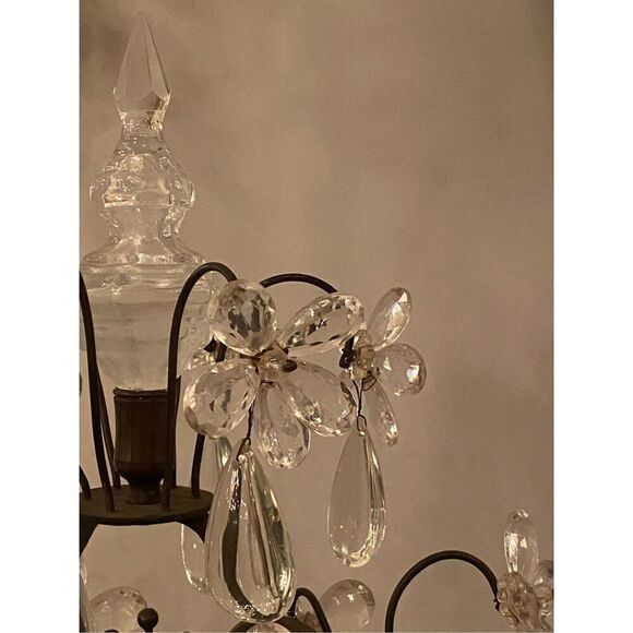 Vintage  French Girandole Wrought Iron Lamp W/Floral Prisms - Picture 4 of 7